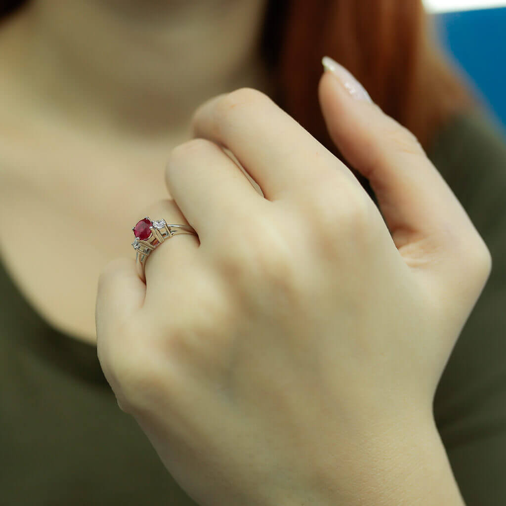 Oval Ruby Ring with Diamonds