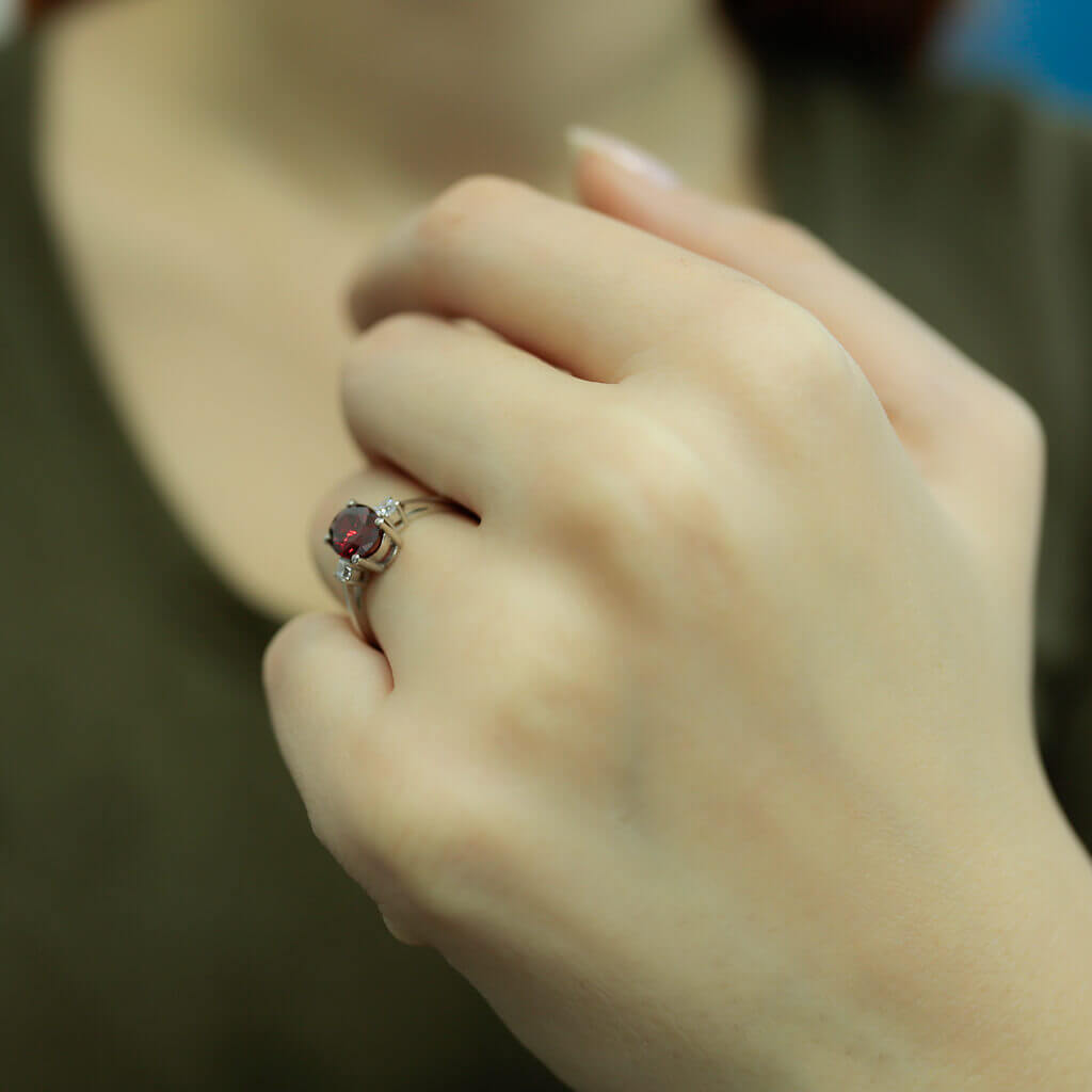 Diamond Oval Garnet Ring