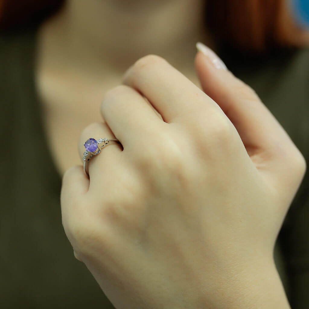 Oval Amethyst Ring with Diamonds