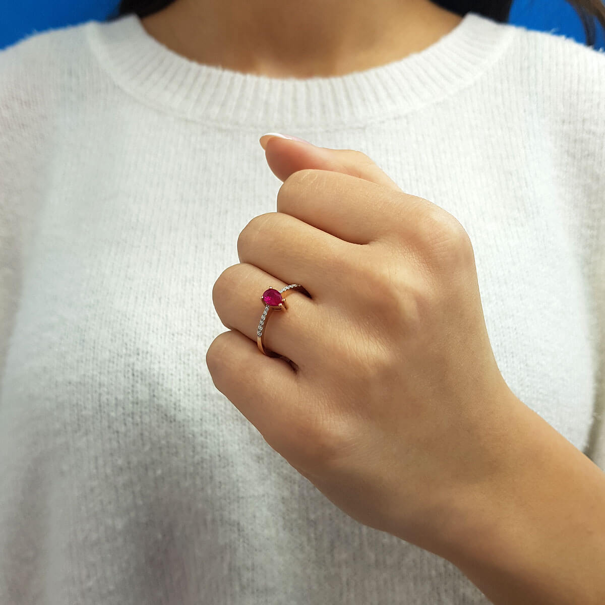 Diamond teardrop Ruby Ring