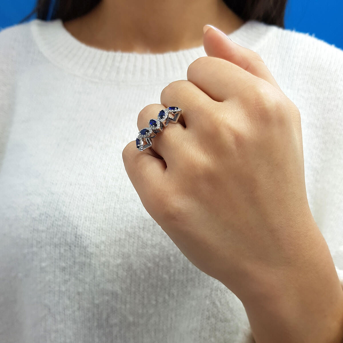 Diamond Marquise Sapphire Five Stone Ring