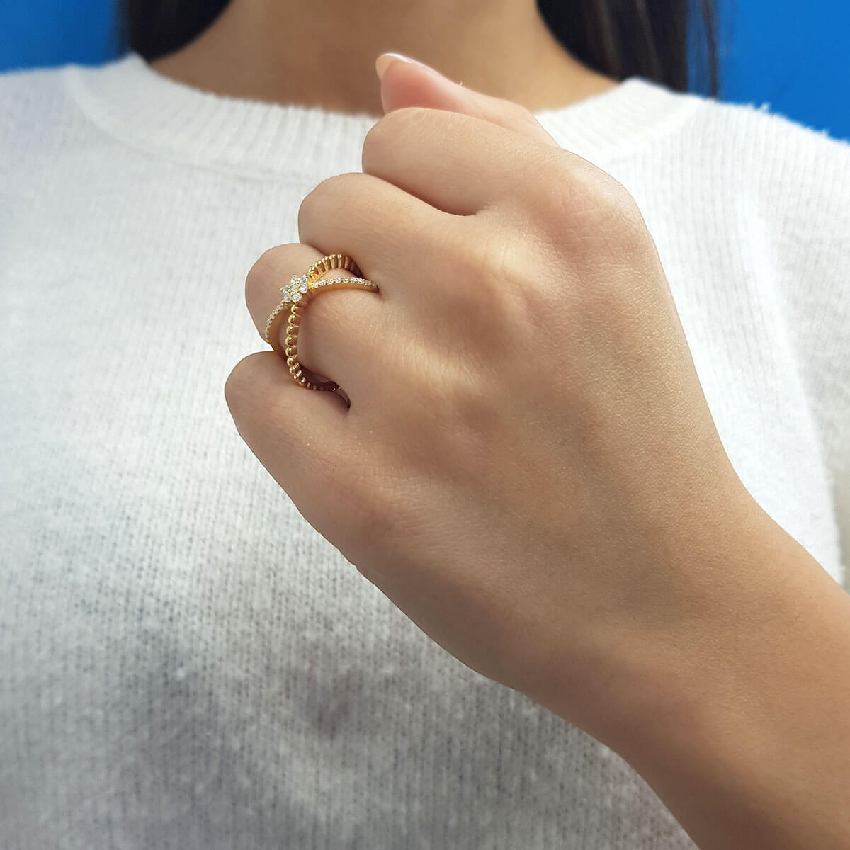 Diamond Cross Star Ring