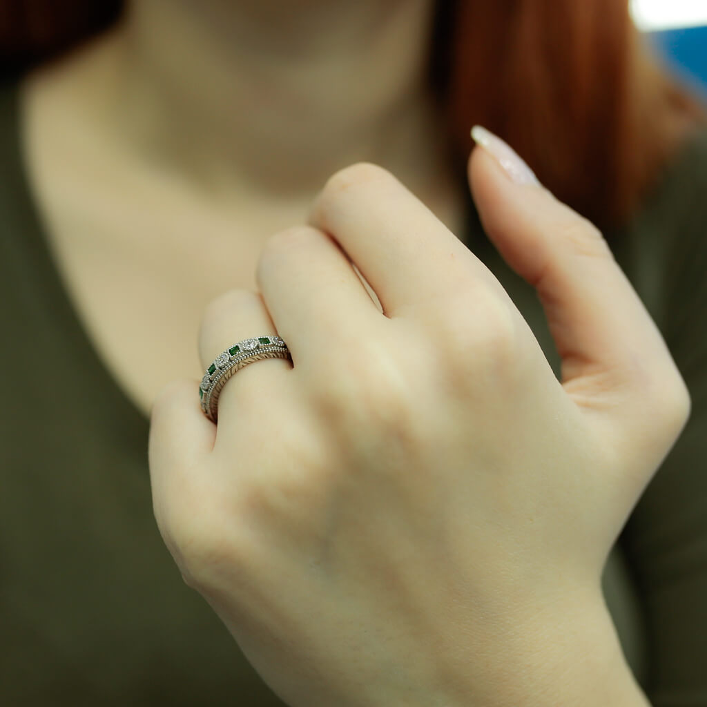 Princess Emerald Eternity Ring with Diamonds