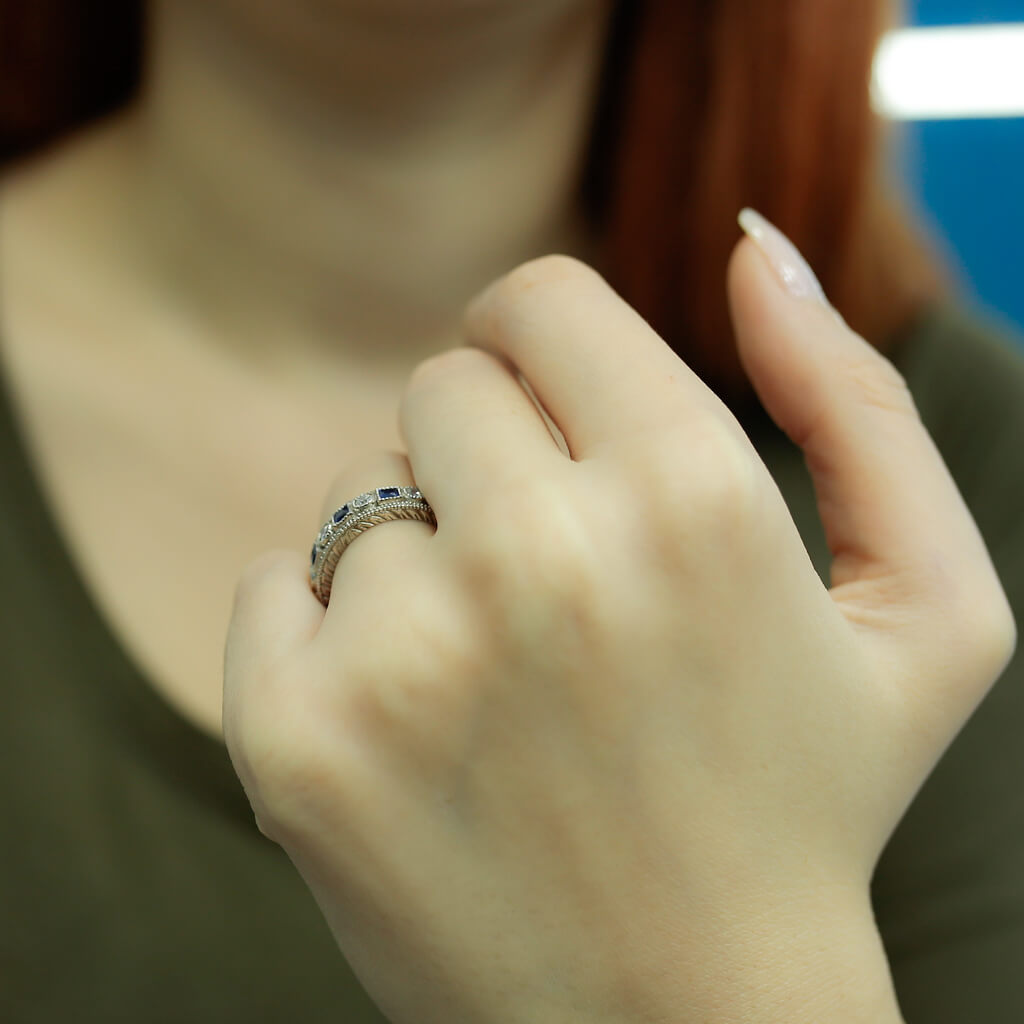 Princess Sapphire Eternity Ring with Diamonds