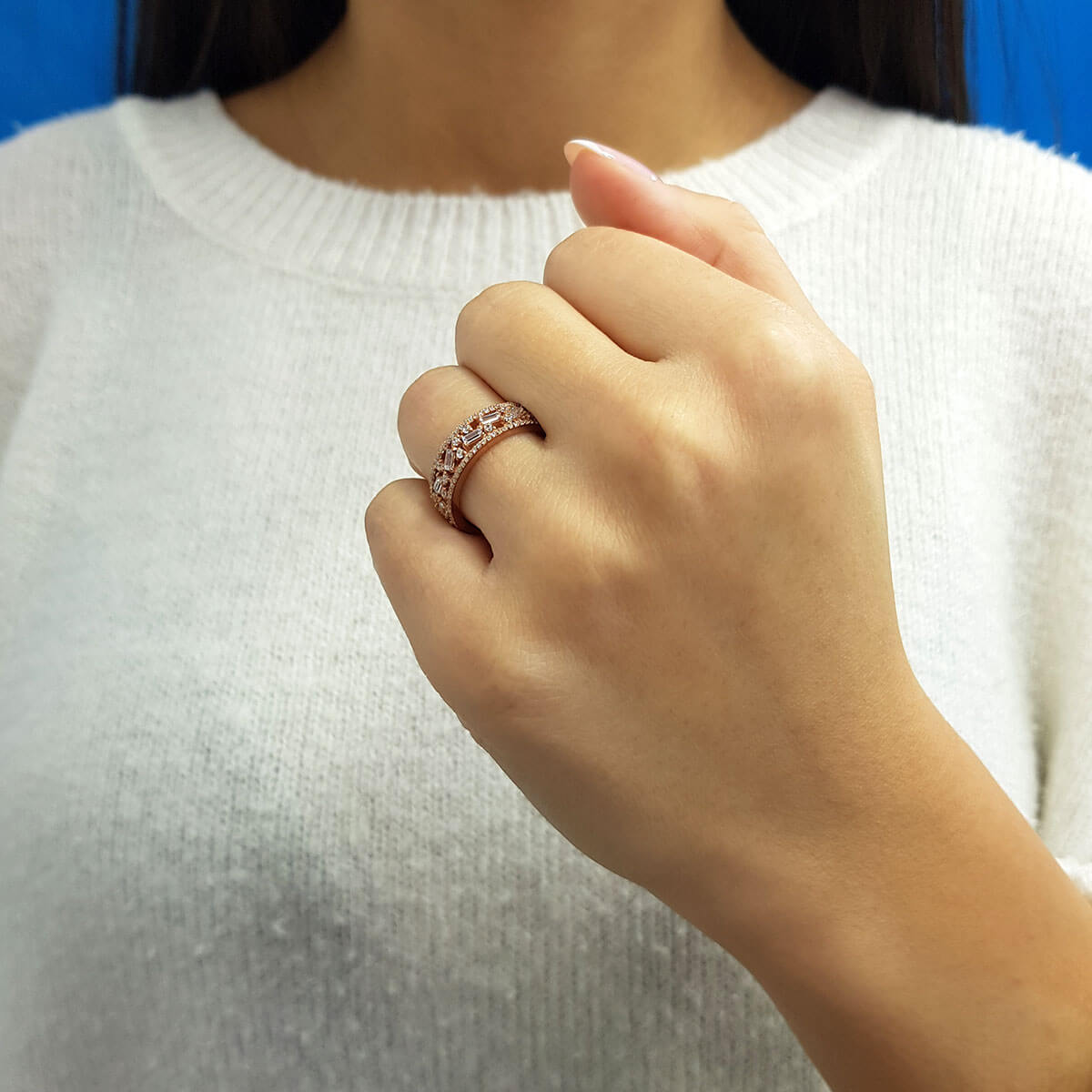 Baguette and Round Diamond Roman Road Ring
