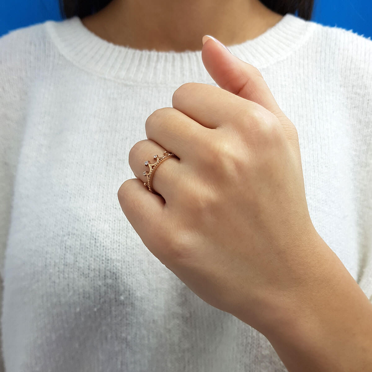 Diamond-Studded Large Crown Ring