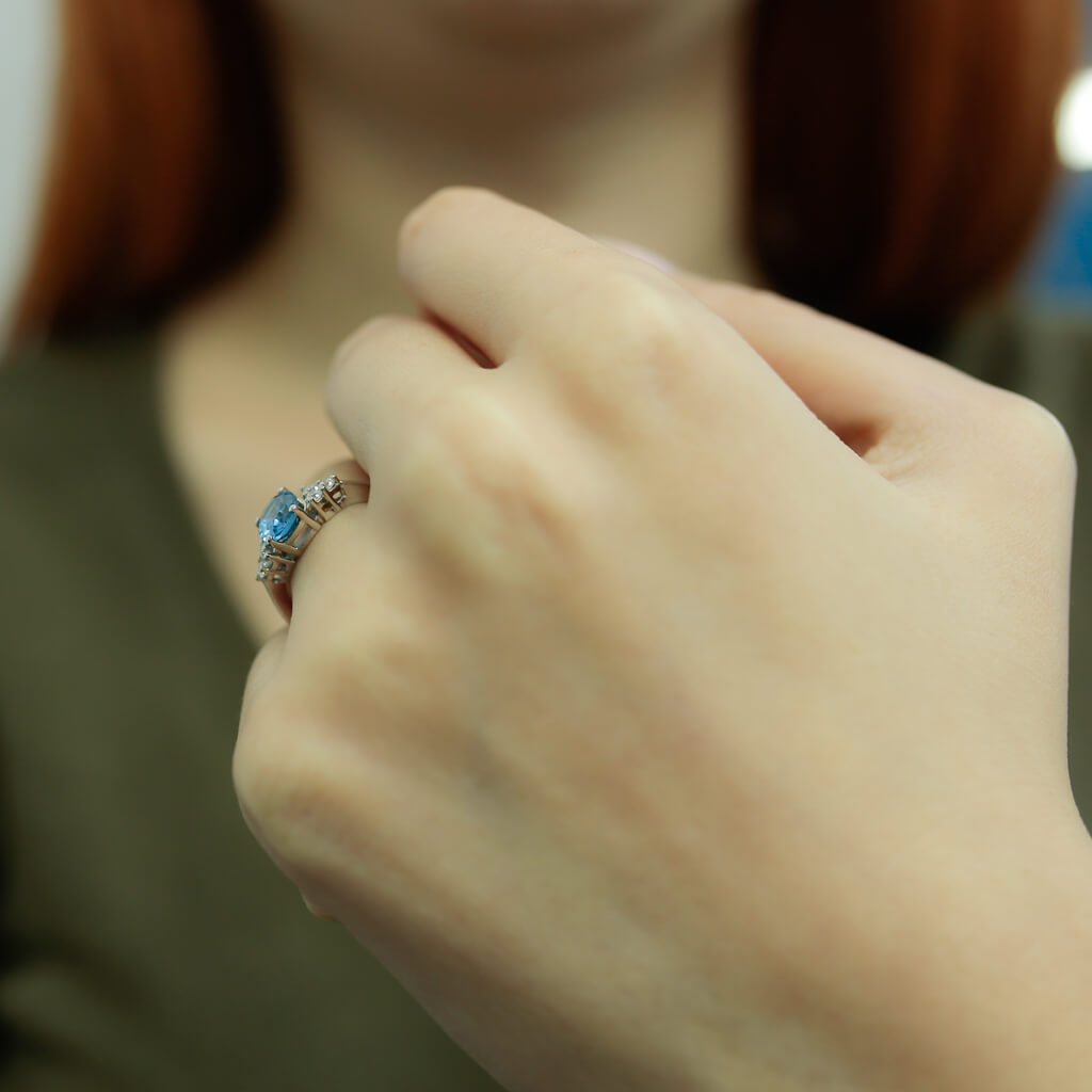 Diamond Oval Cut Blue Topaz Ring