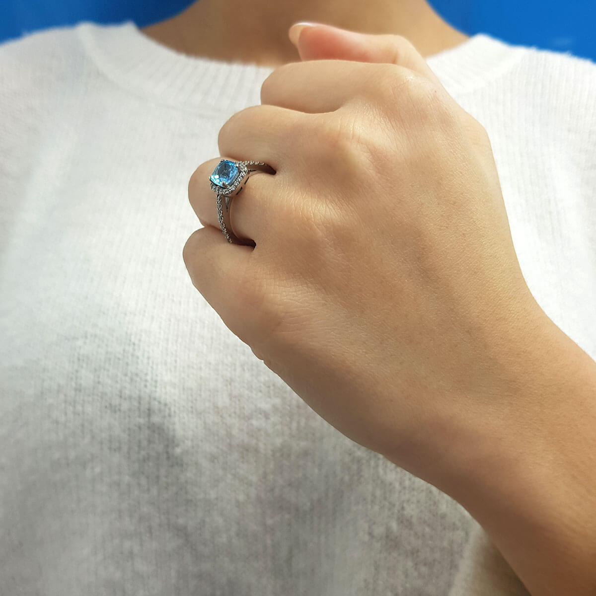 Diamond Cushion Cut Blue Topaz Ring