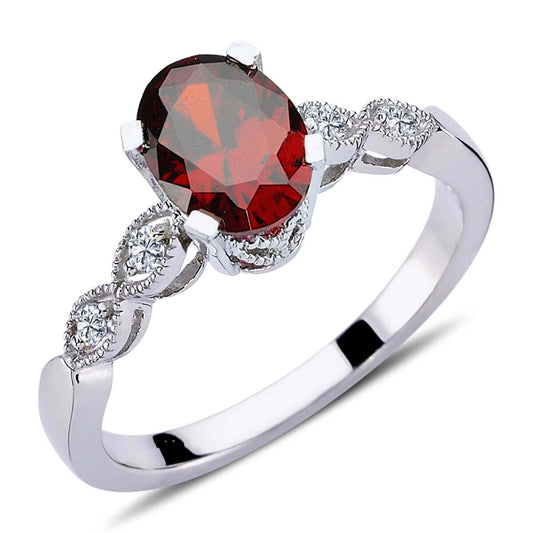 Diamond Oval Garnet Ring