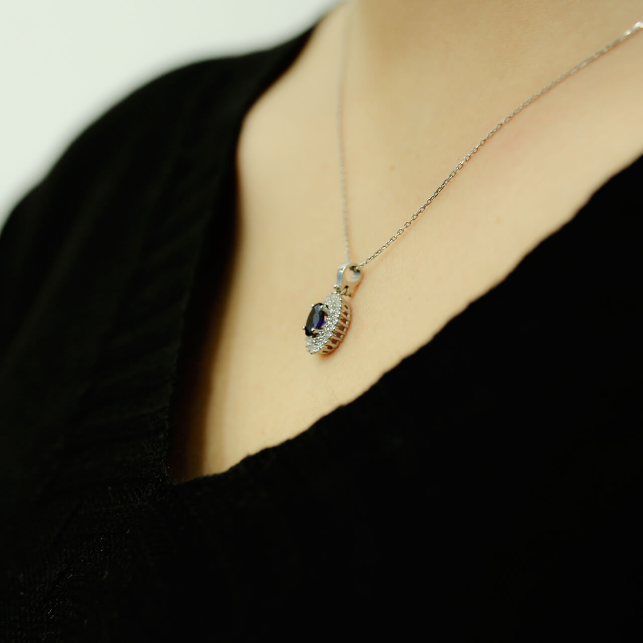 Diamond Oval Sapphire Entourage Necklace