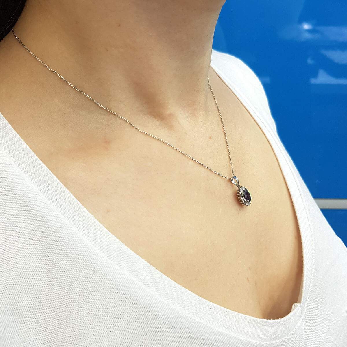 Diamond Oval Amethyst Entourage Necklace