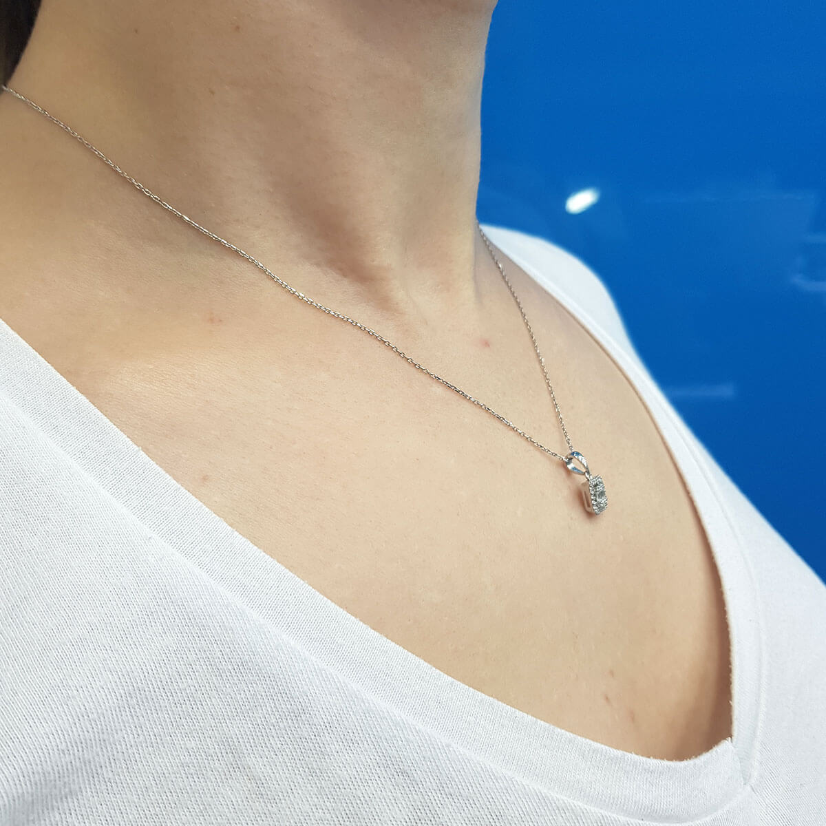 0.16 Carat Baguette Diamond Necklace