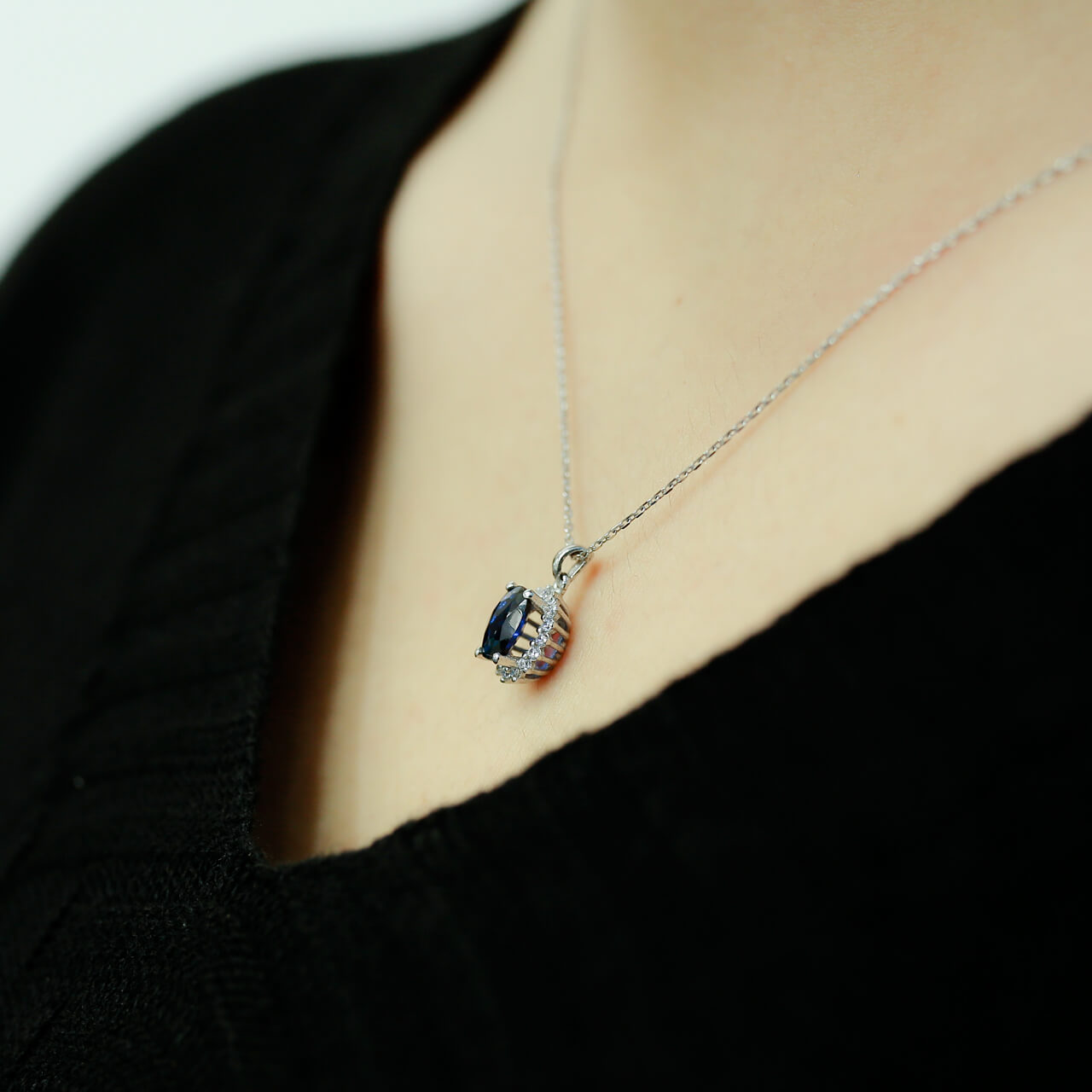 Diamond Oval Sapphire Entourage Necklace