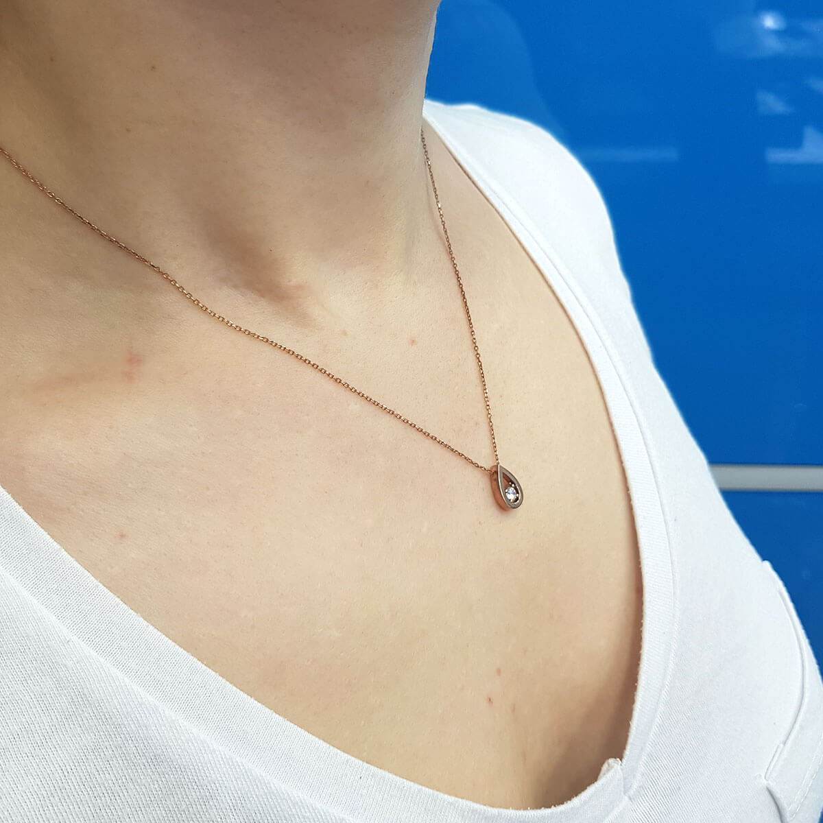 Diamond Single Stone Large Tearteardrop Necklace