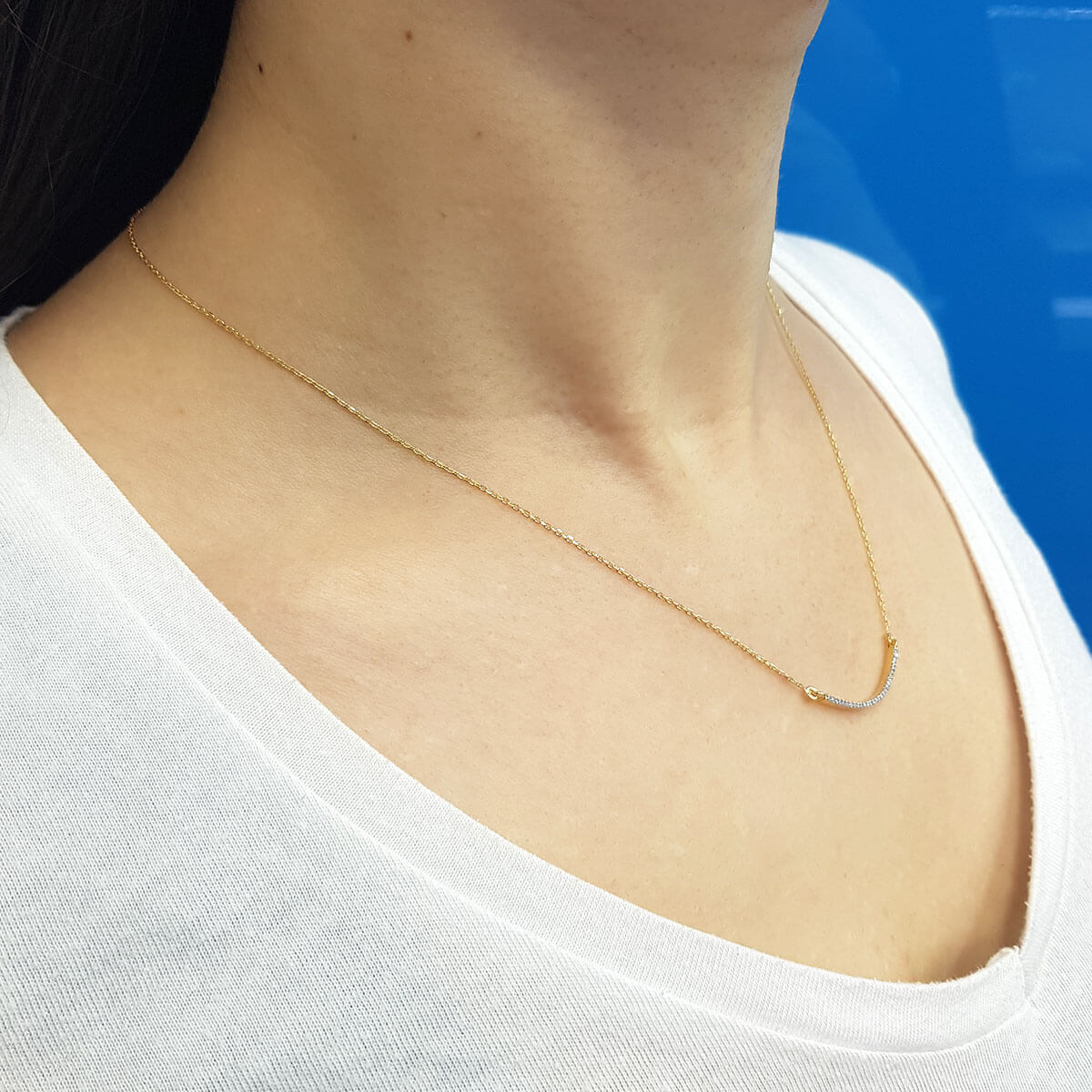 Curved Diamond Tennis Bar Necklace