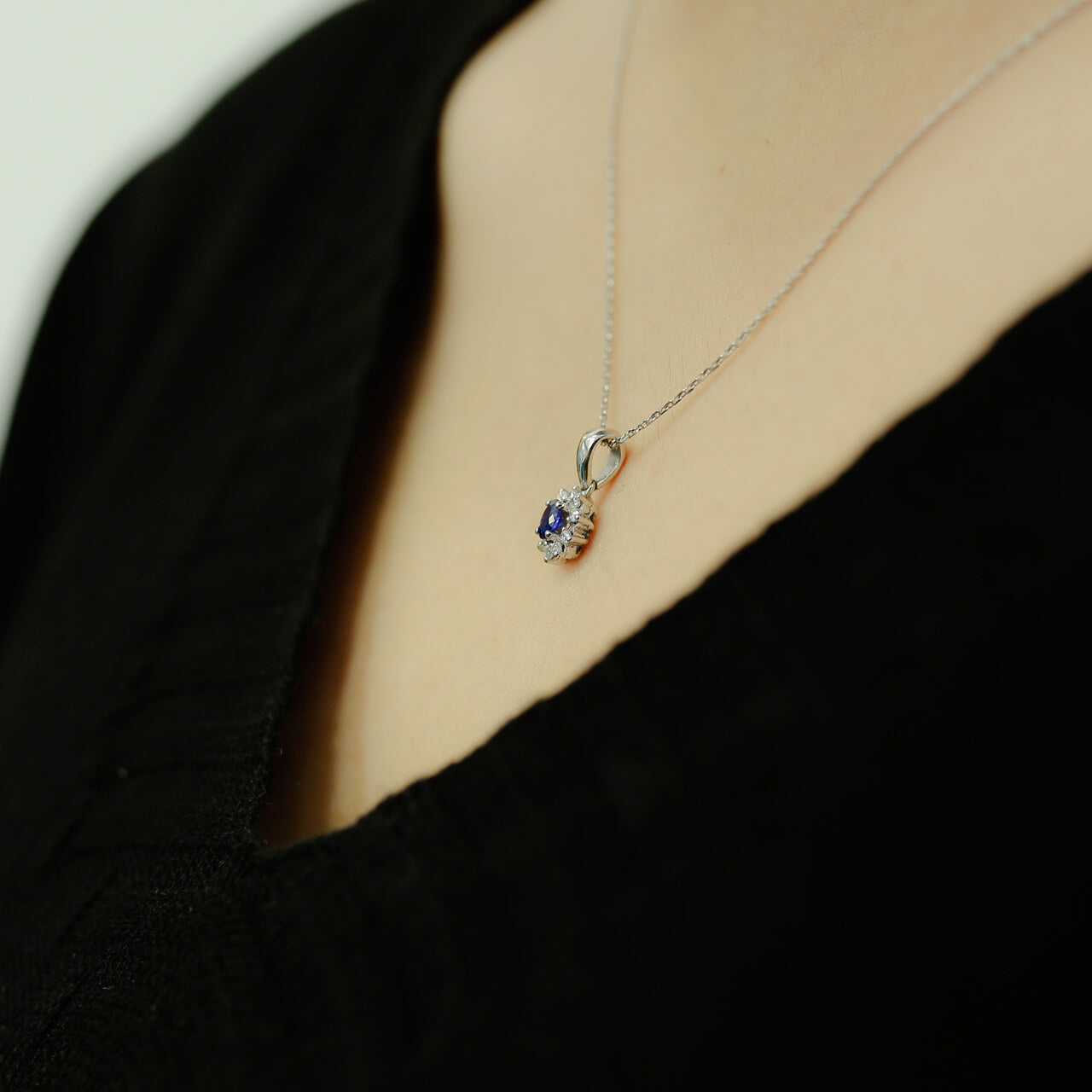 Diamond Oval Sapphire Entourage Necklace