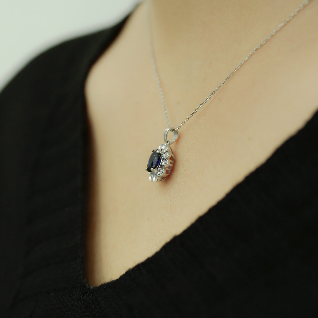 Diamond Oval Sapphire Entourage Necklace