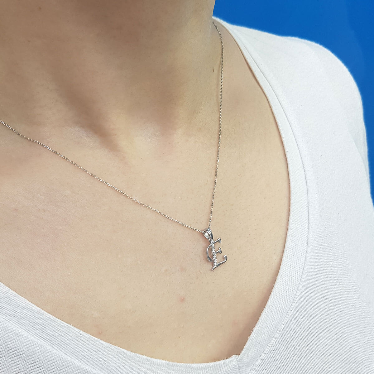 Diamond E Letter Necklace