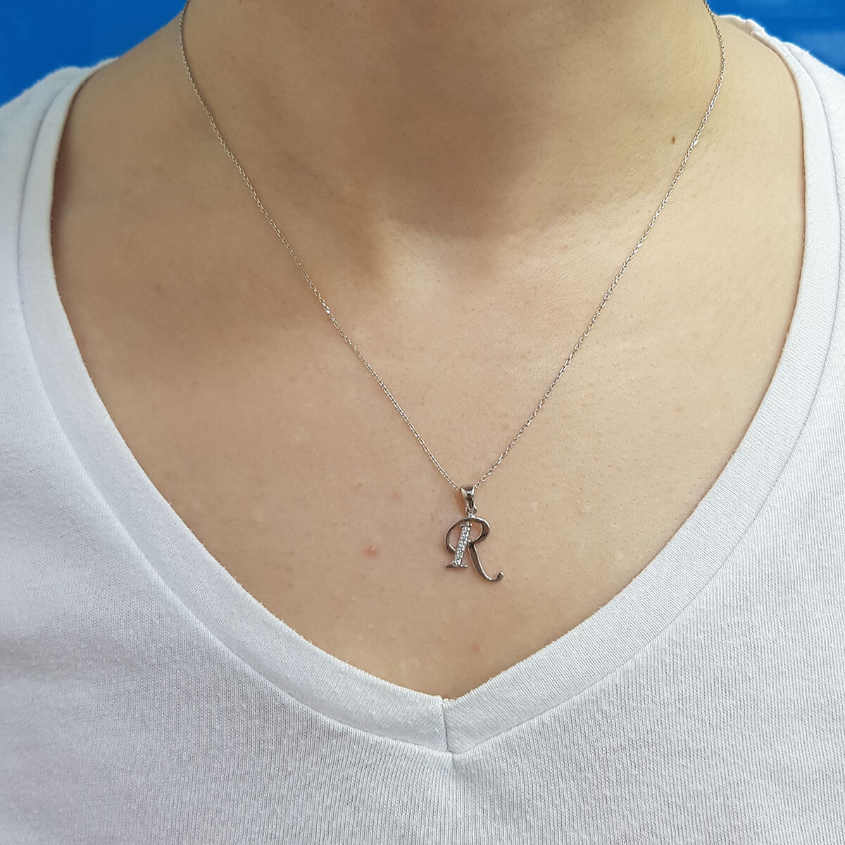 Diamond R Letter Necklace