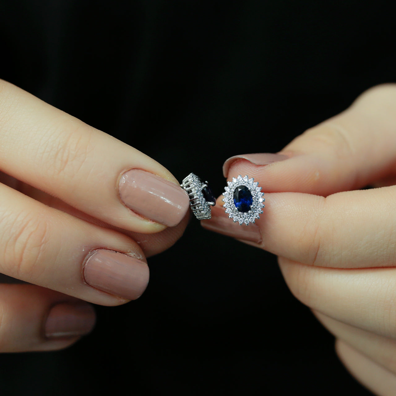 Diamond Oval Sapphire Entourage Earrings