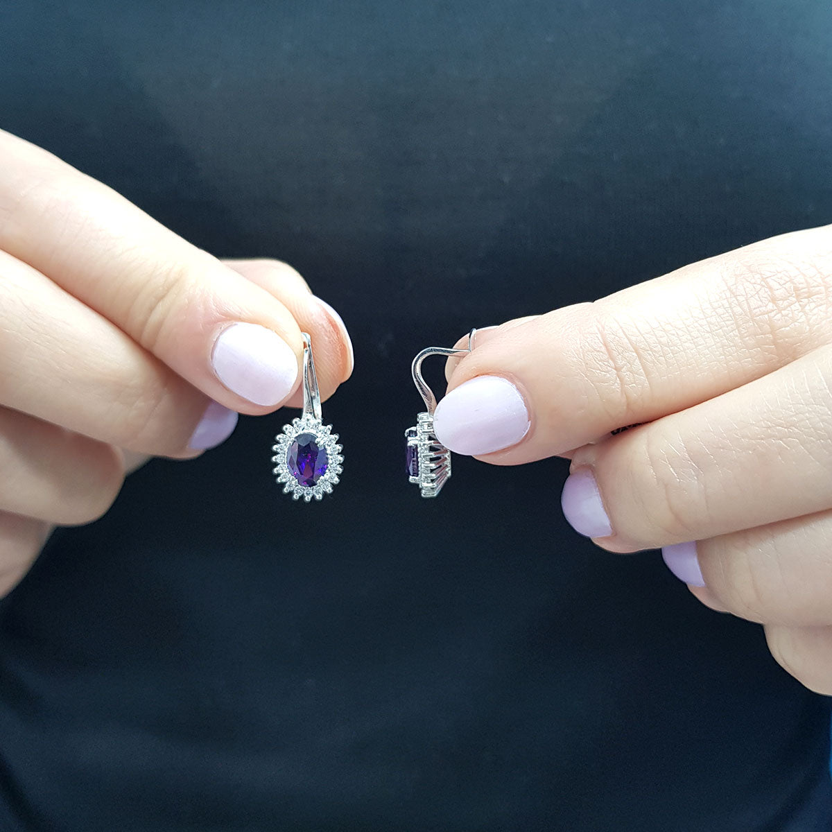 Diamond Oval Amethyst Entourage Earrings