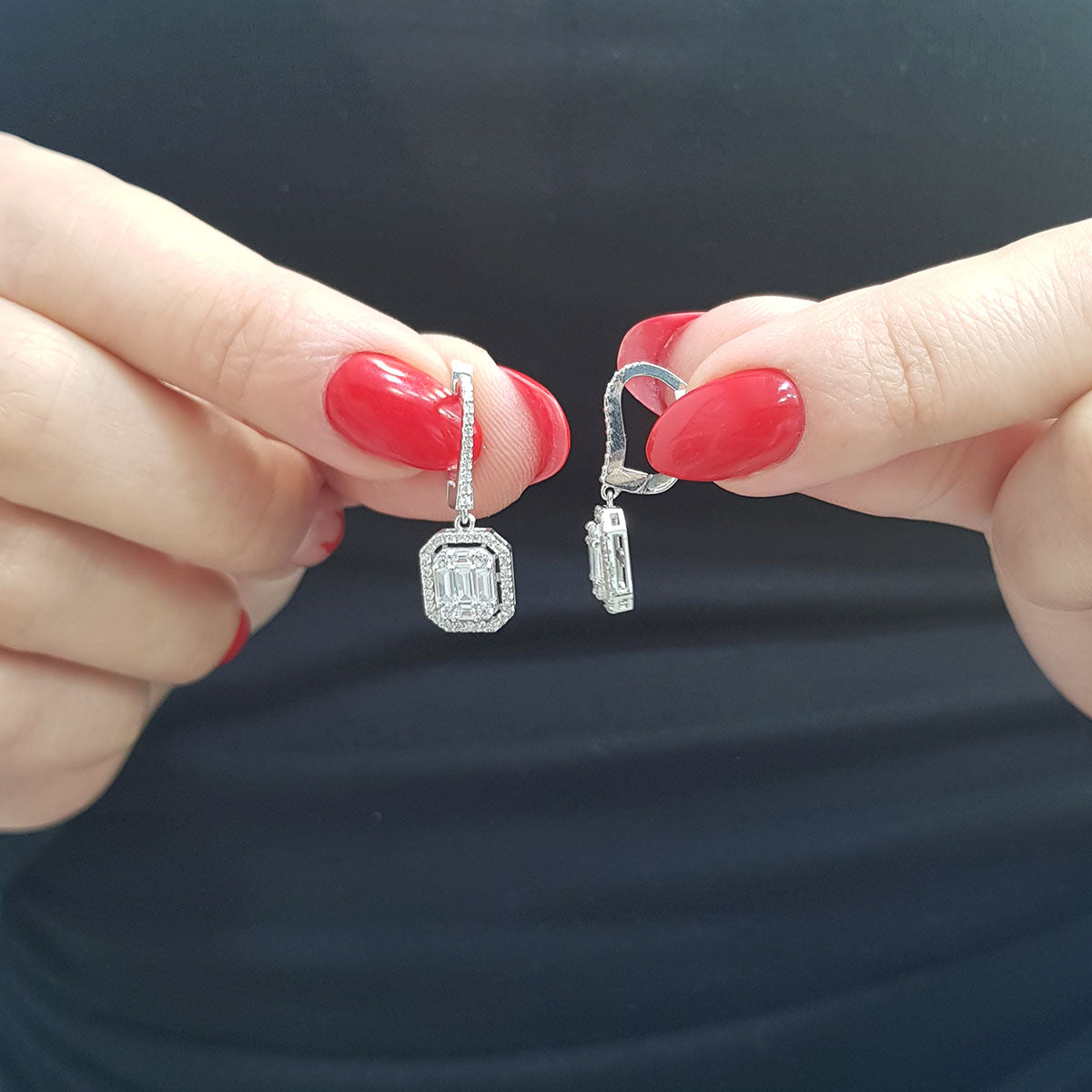 1.31 Carat Baguette and Four-Corner Diamond Earrings