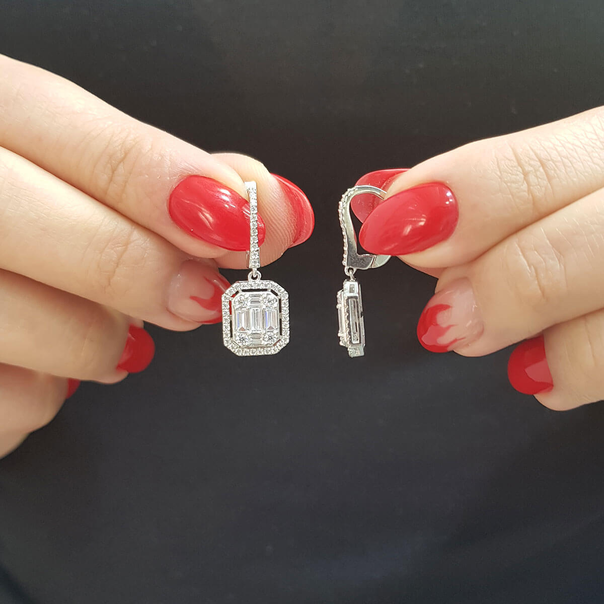 1.36 Carat Baguette & Four-Corner Diamond Earrings