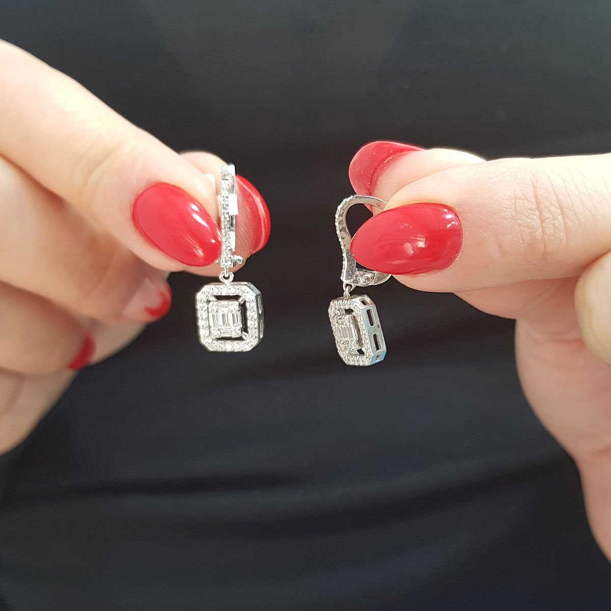 0.73 Carat Baguette & Four-Corner Diamond Earrings