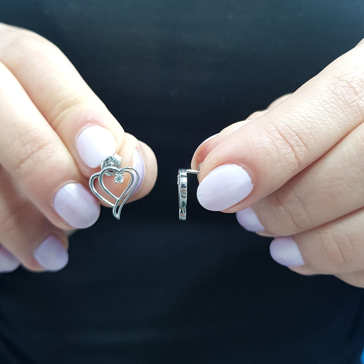 Single Stone Diamond Double Heart Earrings