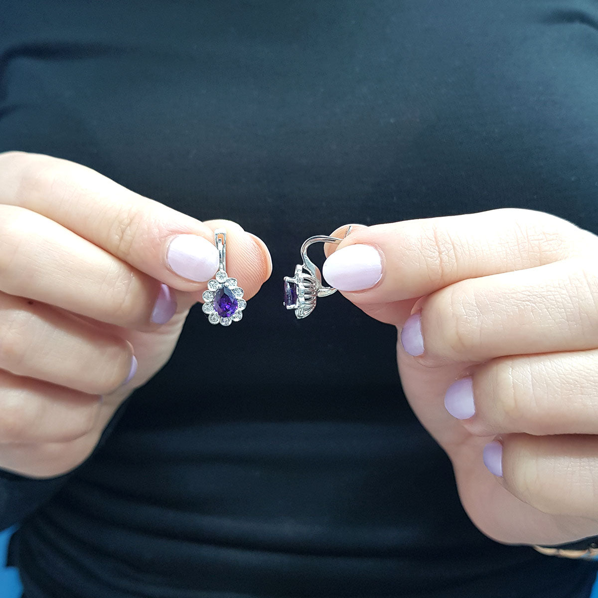 Diamond Teardrop Amethyst Earrings