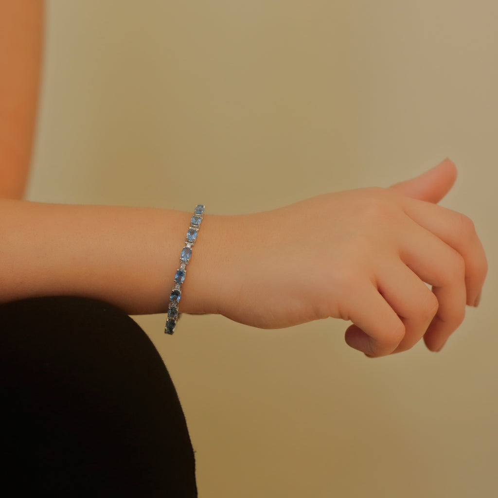 Diamond Oval Blue Topaz Bracelet
