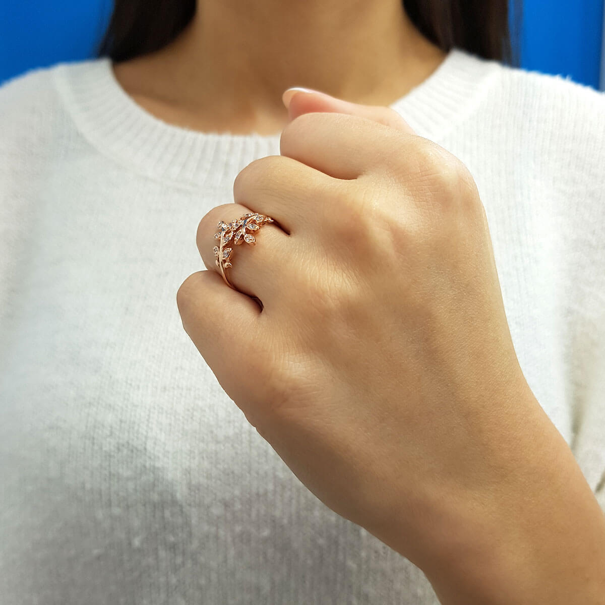 Diamond Large Olive Branch Ring