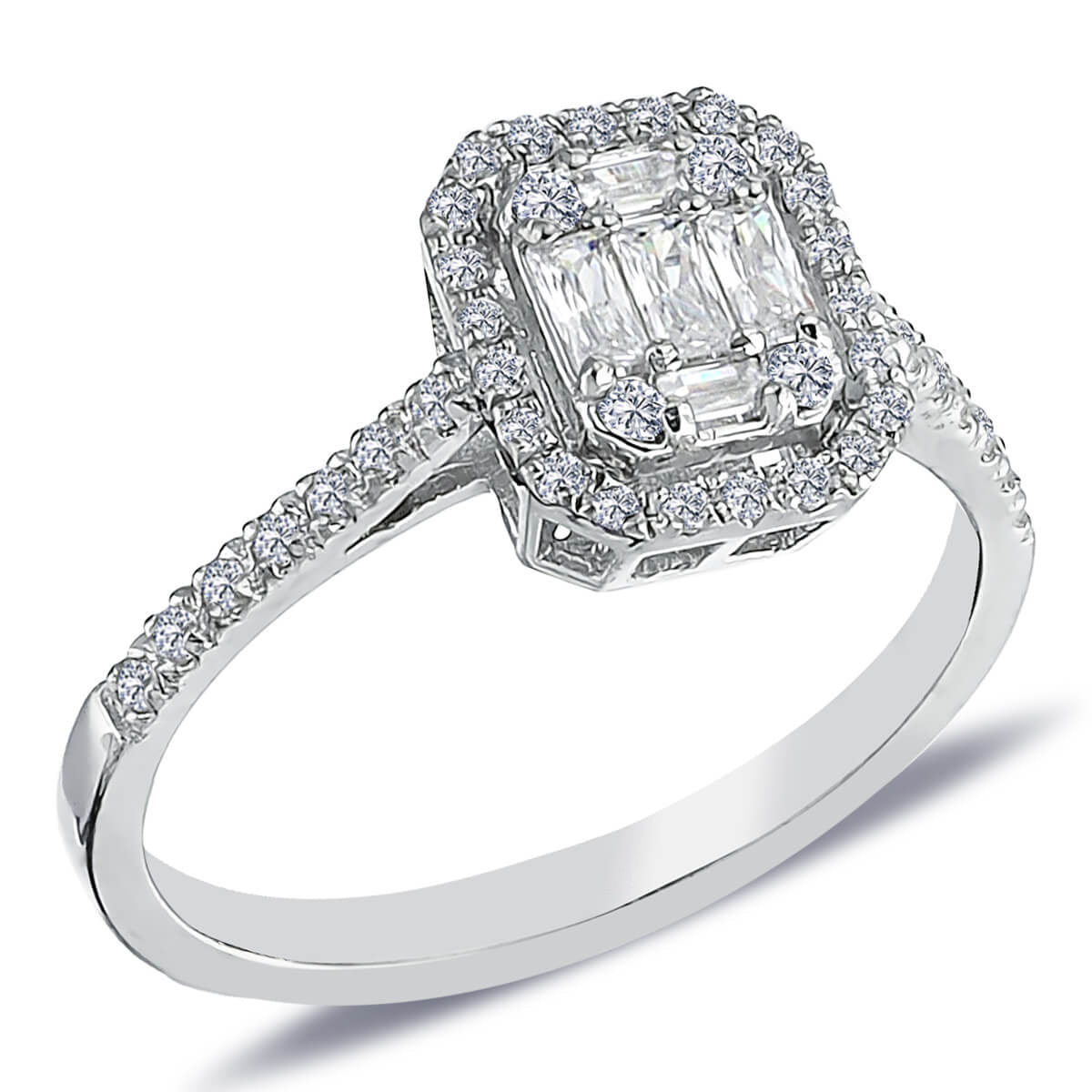0.42 Carat Baguette and Four-Corner Diamond Ring