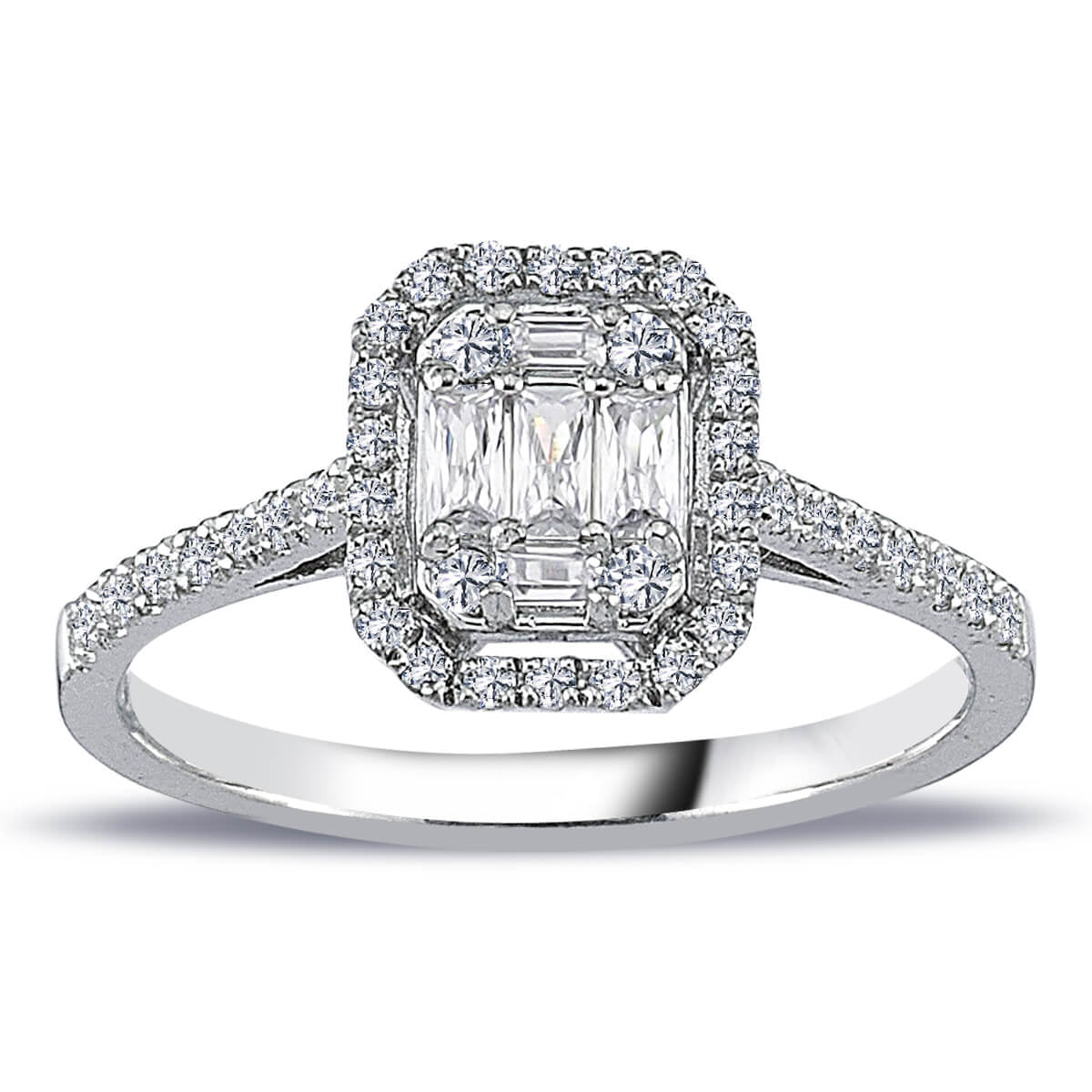 0.42 Carat Baguette and Four-Corner Diamond Ring