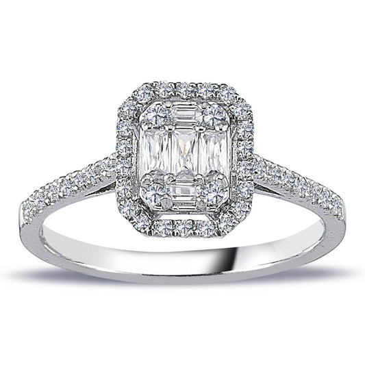 0.42 Carat Baguette and Four-Corner Diamond Ring