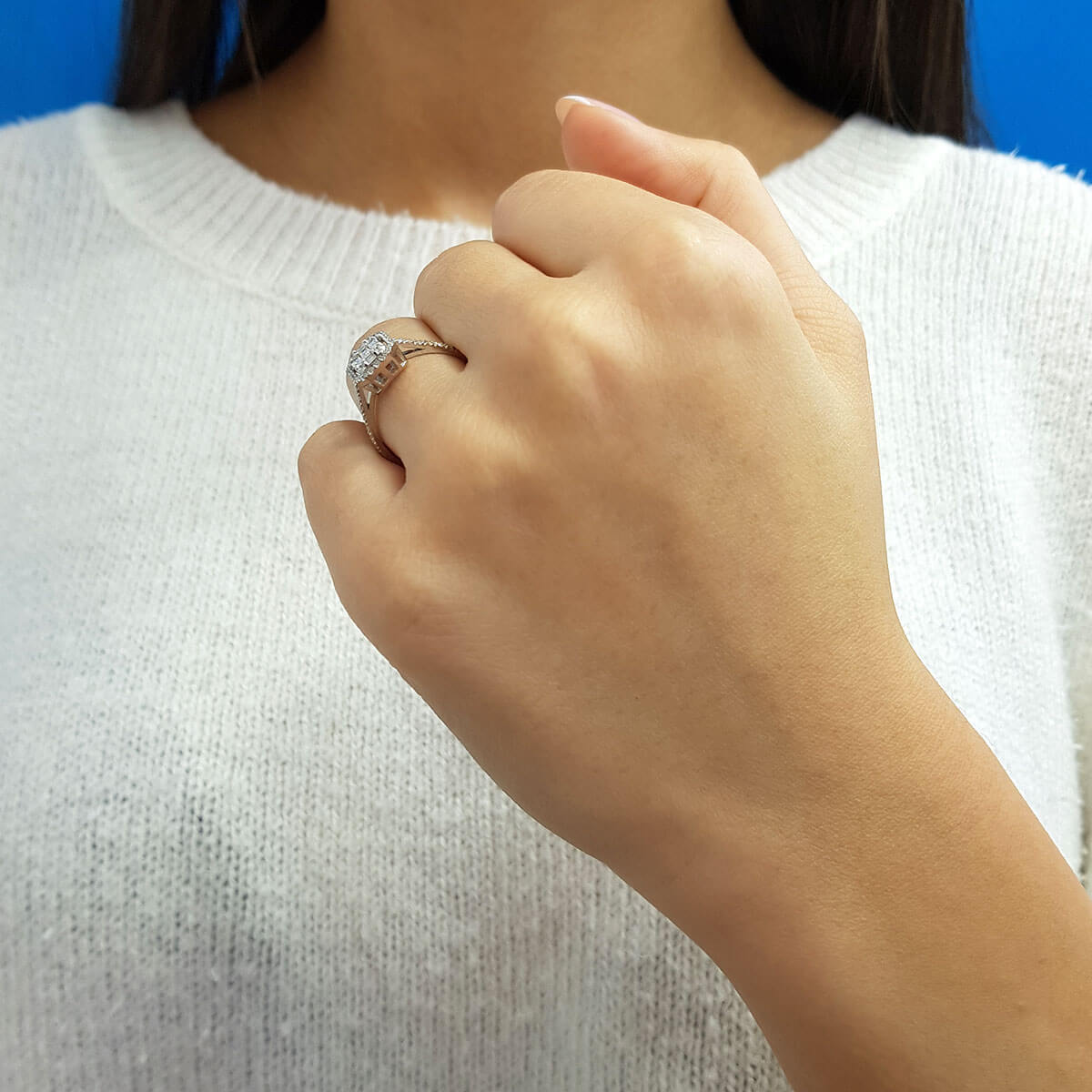 0.42 Carat Baguette and Four-Corner Diamond Ring
