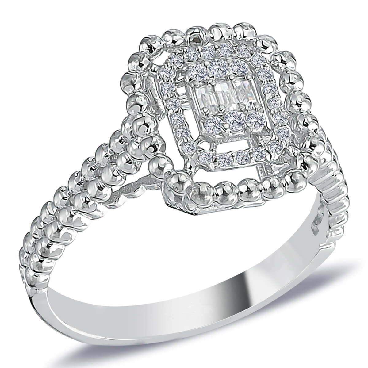 0.21 Carat Baguette Diamond Stud Ring