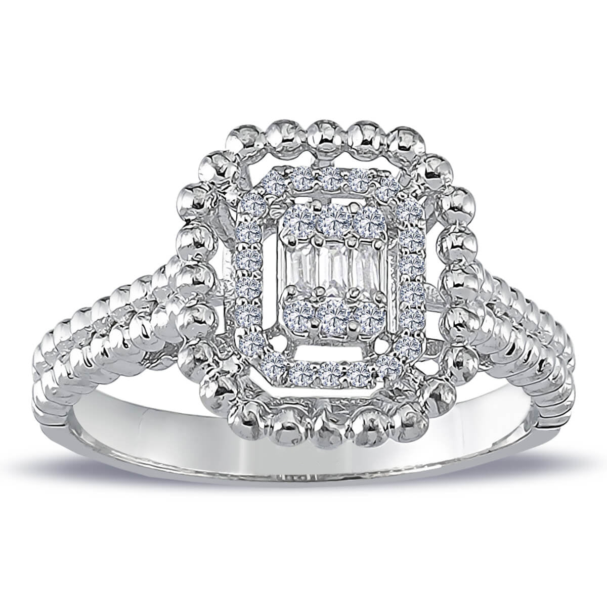 0.21 Carat Baguette Diamond Stud Ring