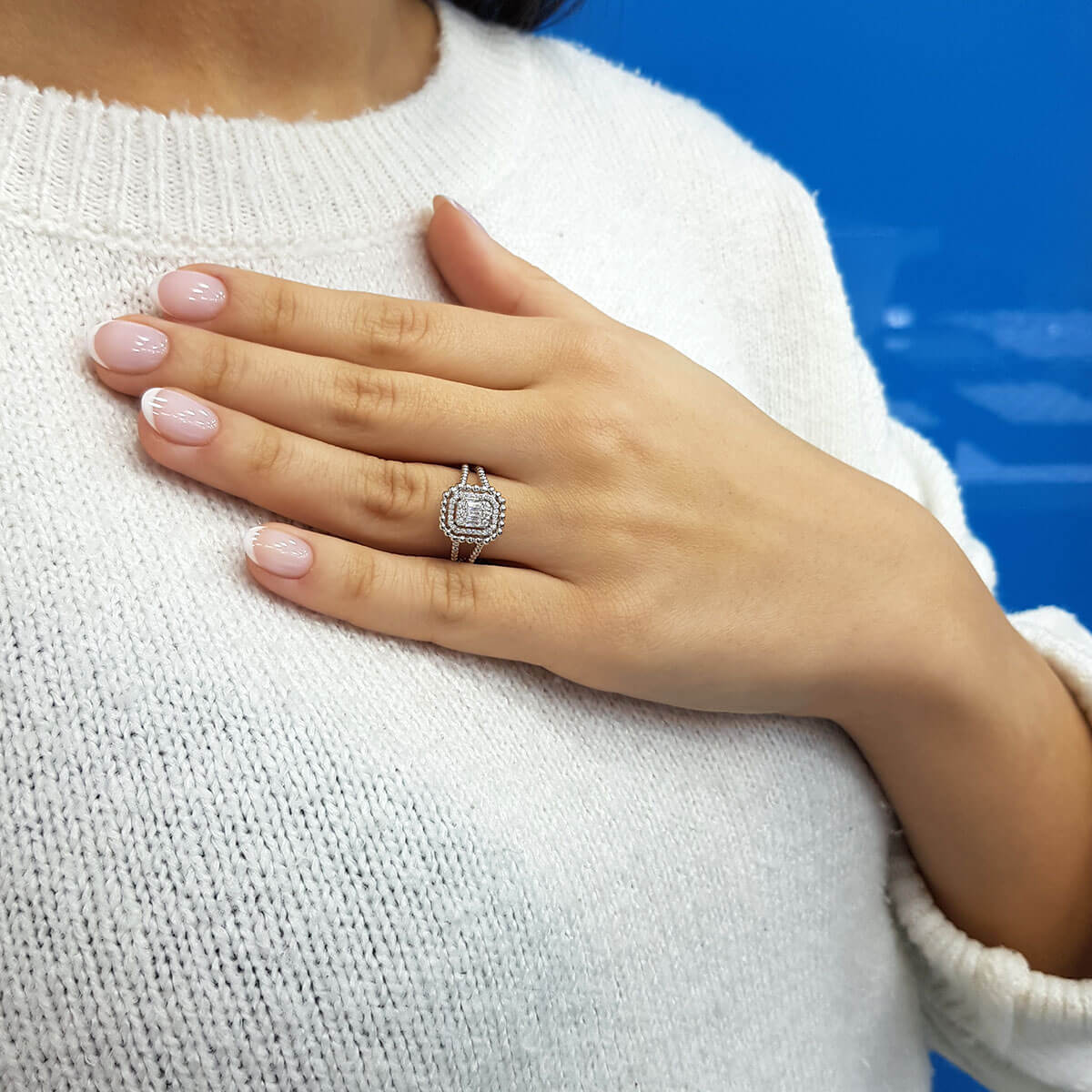 0.32 Carat Baguette Diamond Large Stud Ring