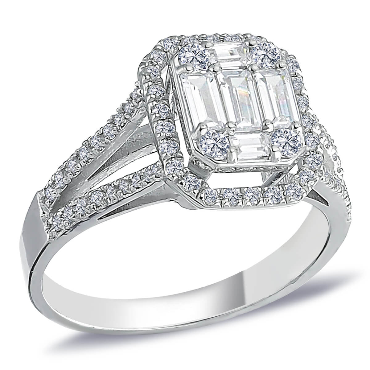 0.85 Carat Baguette and Square Diamond Large Ring