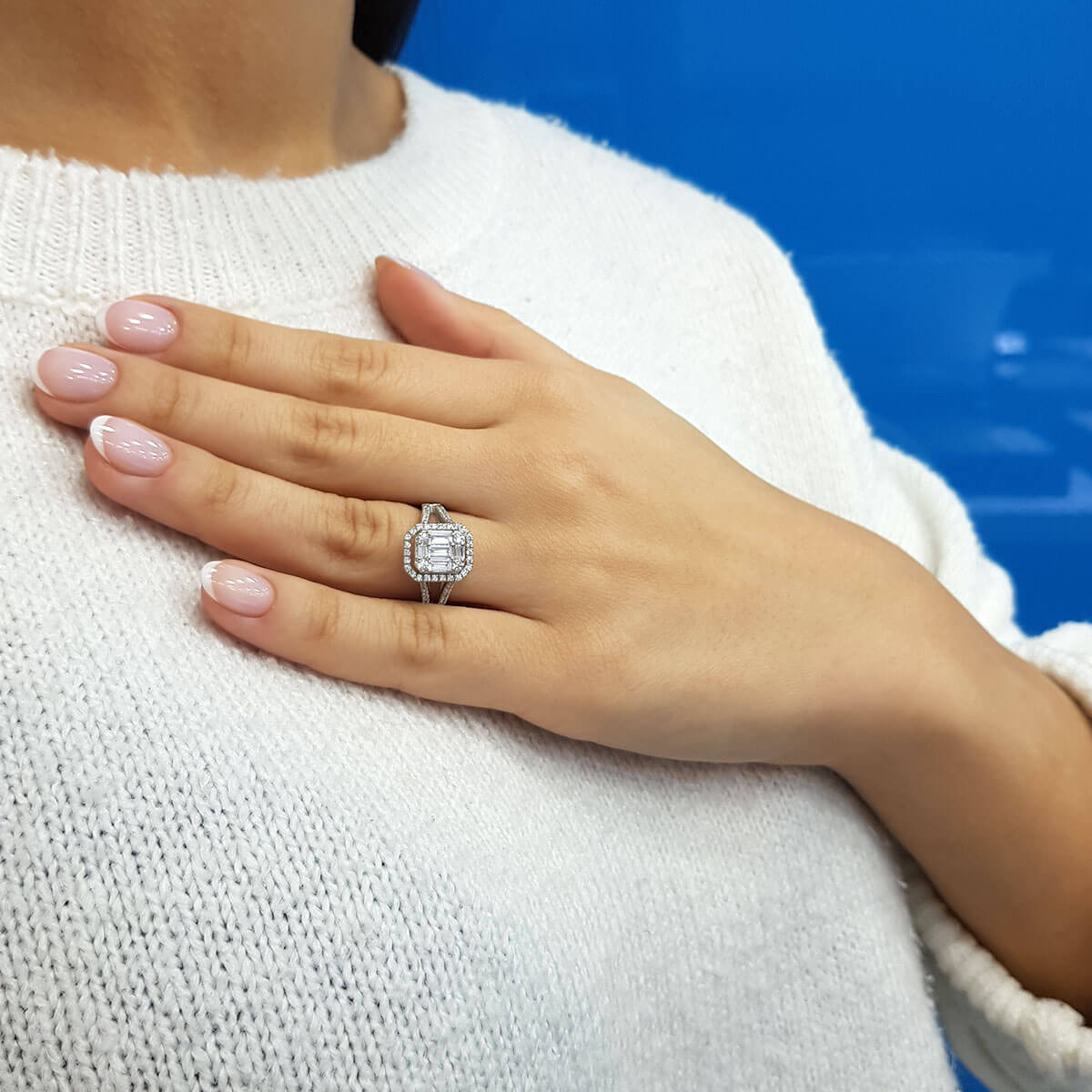 0.85 Carat Baguette and Square Diamond Large Ring