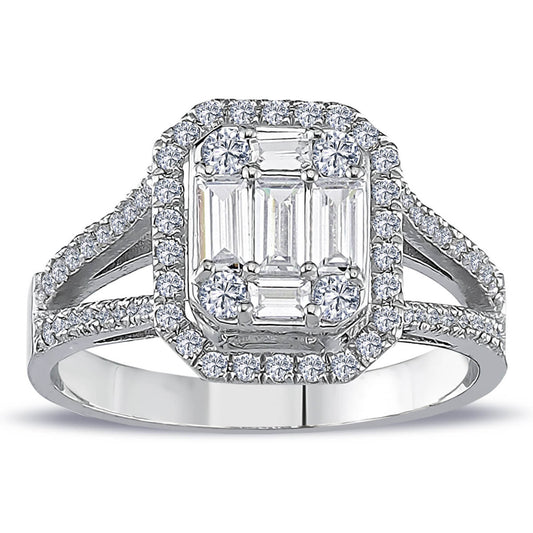 0.85 Carat Baguette and Square Diamond Large Ring