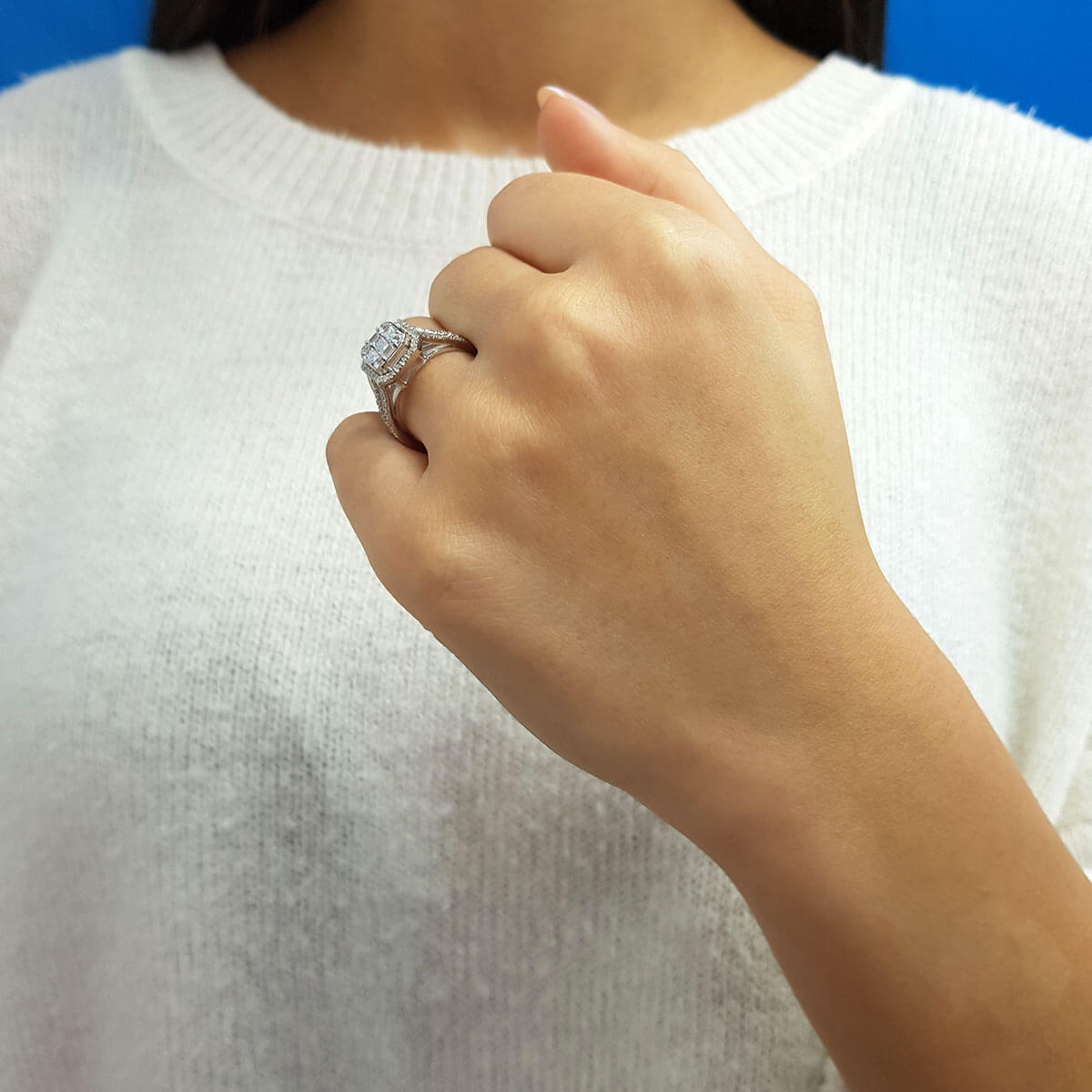 0.85 Carat Baguette and Square Diamond Large Ring