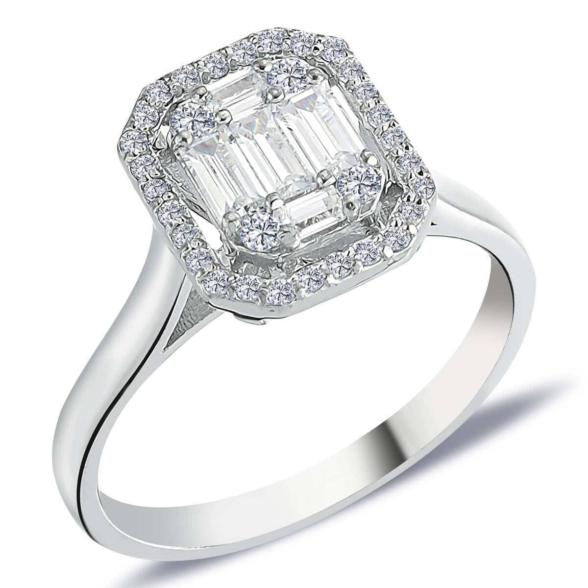 0.57 Carat Baguette and Square Diamond Ring