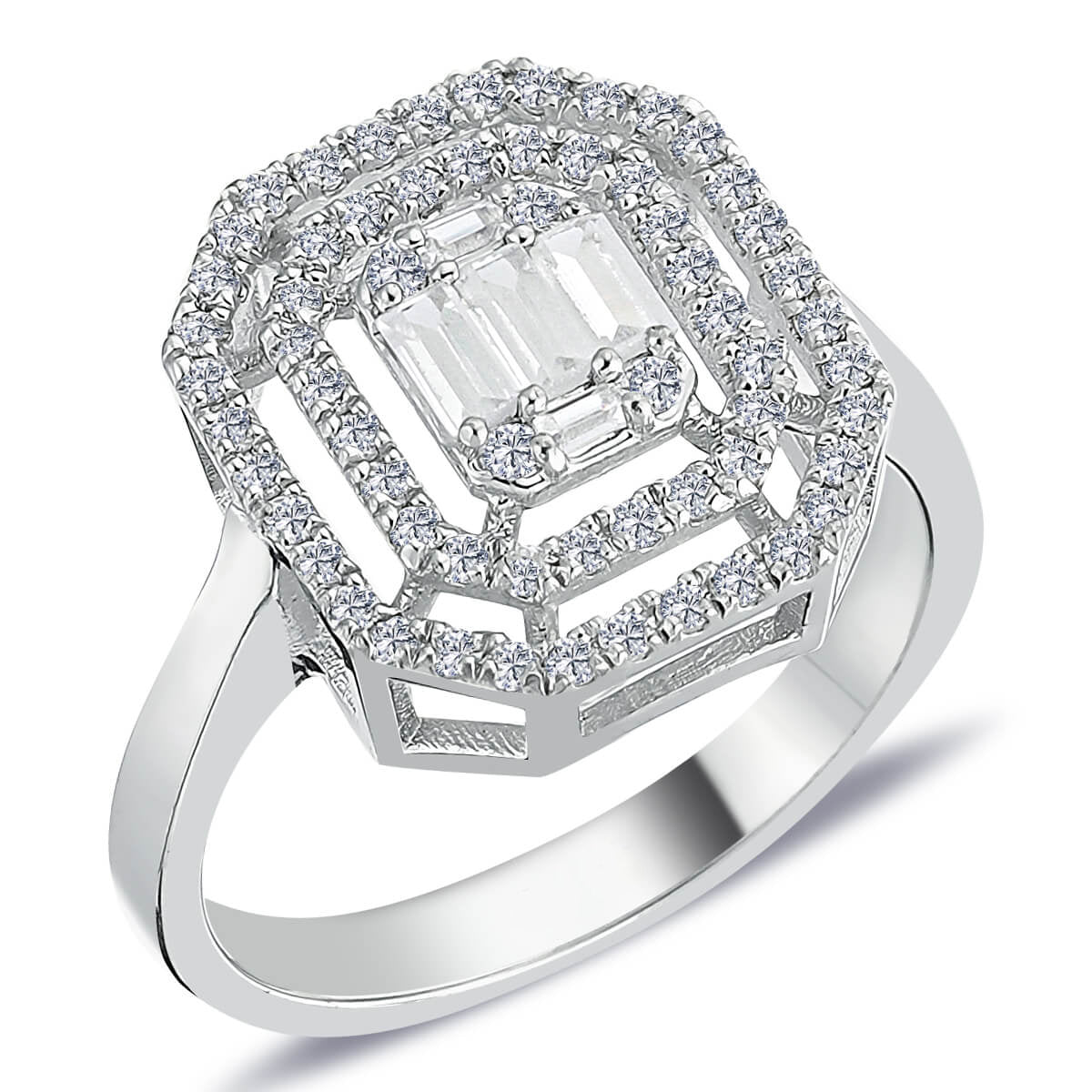 0.58 Carat Baguette and Square Diamond Ring