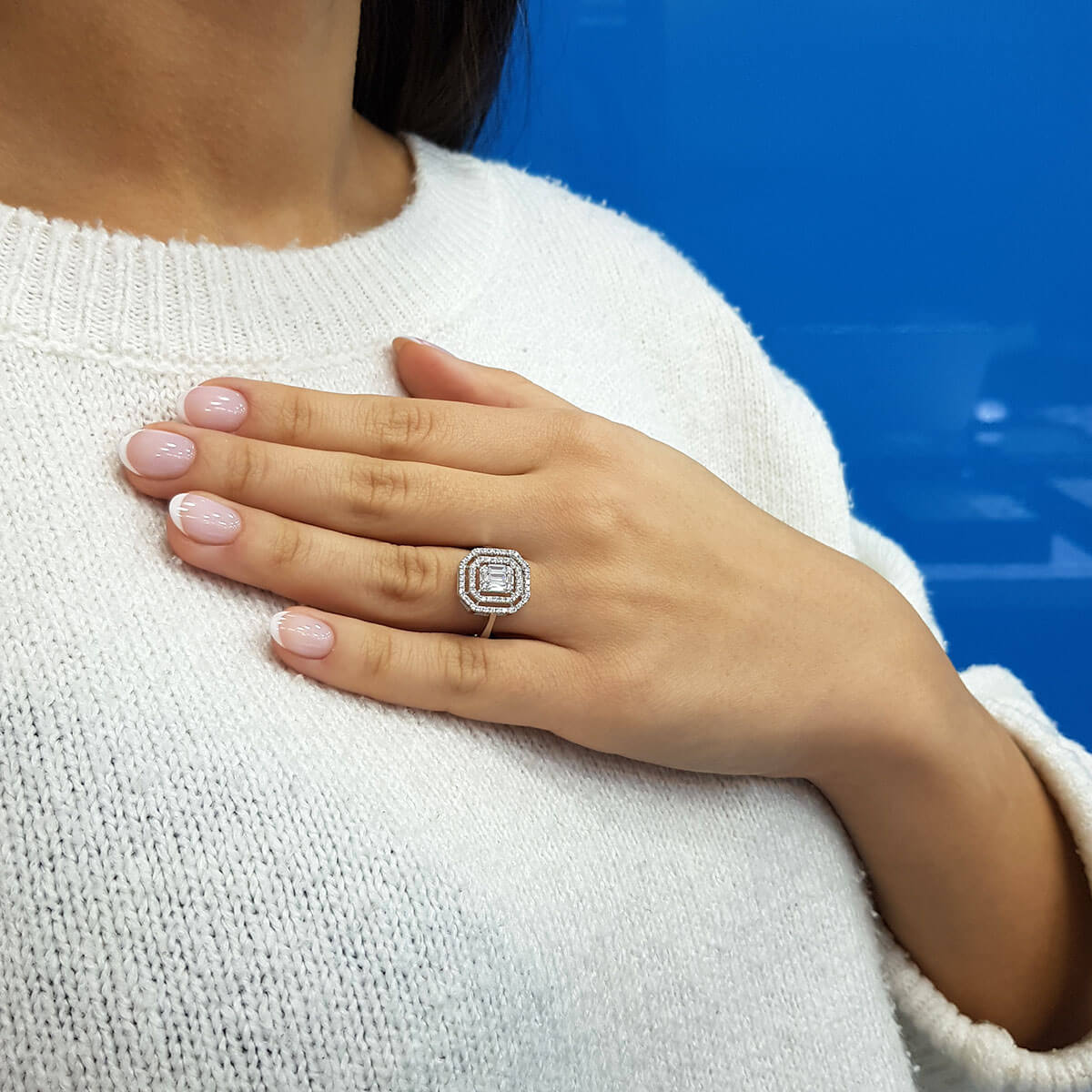 0.58 Carat Baguette and Square Diamond Ring