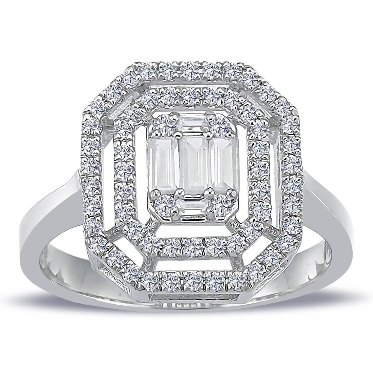 0.58 Carat Baguette and Square Diamond Ring