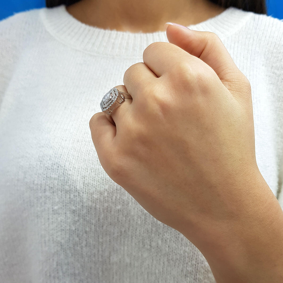 0.58 Carat Baguette and Square Diamond Ring