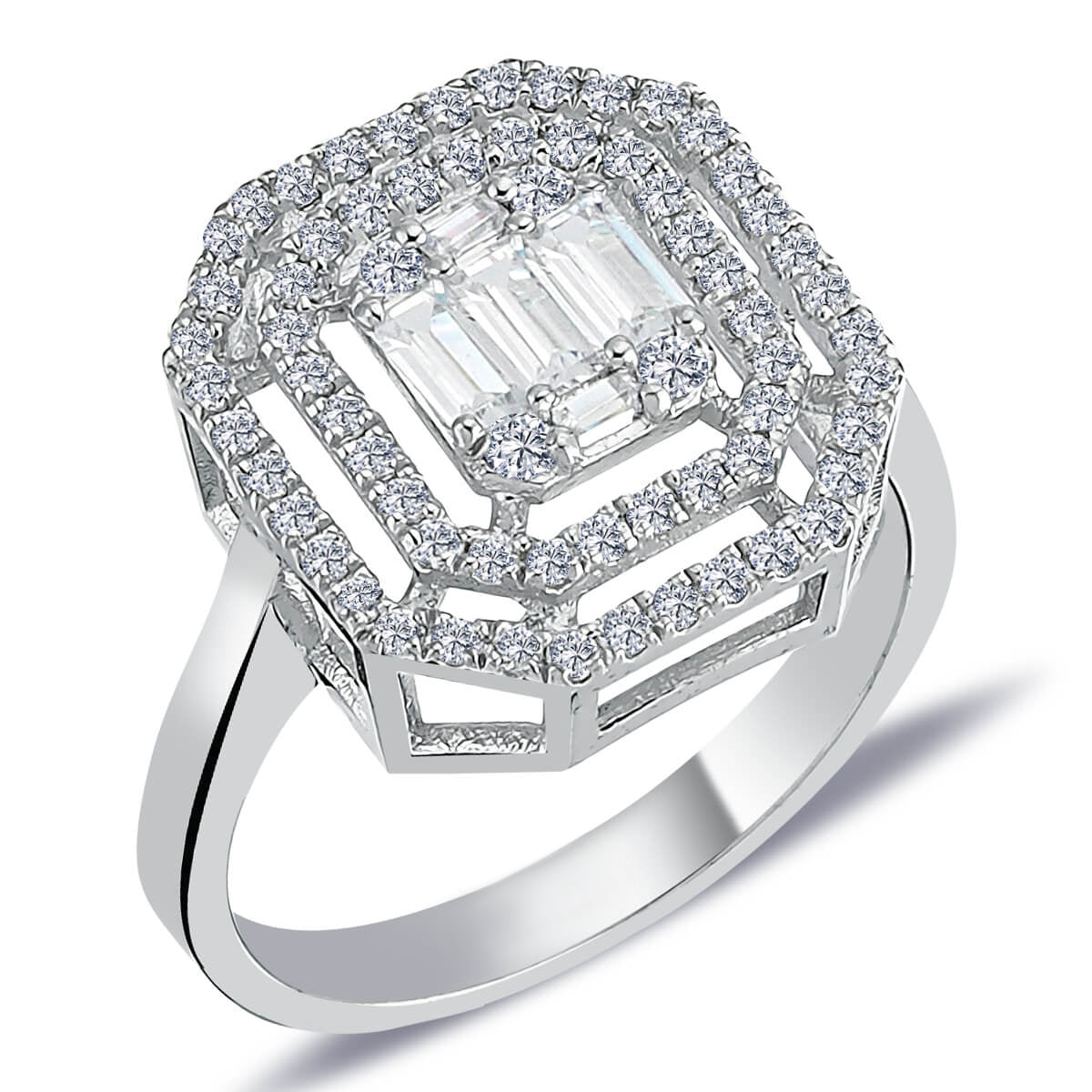 0.80 Carat Baguette and Square Diamond Ring