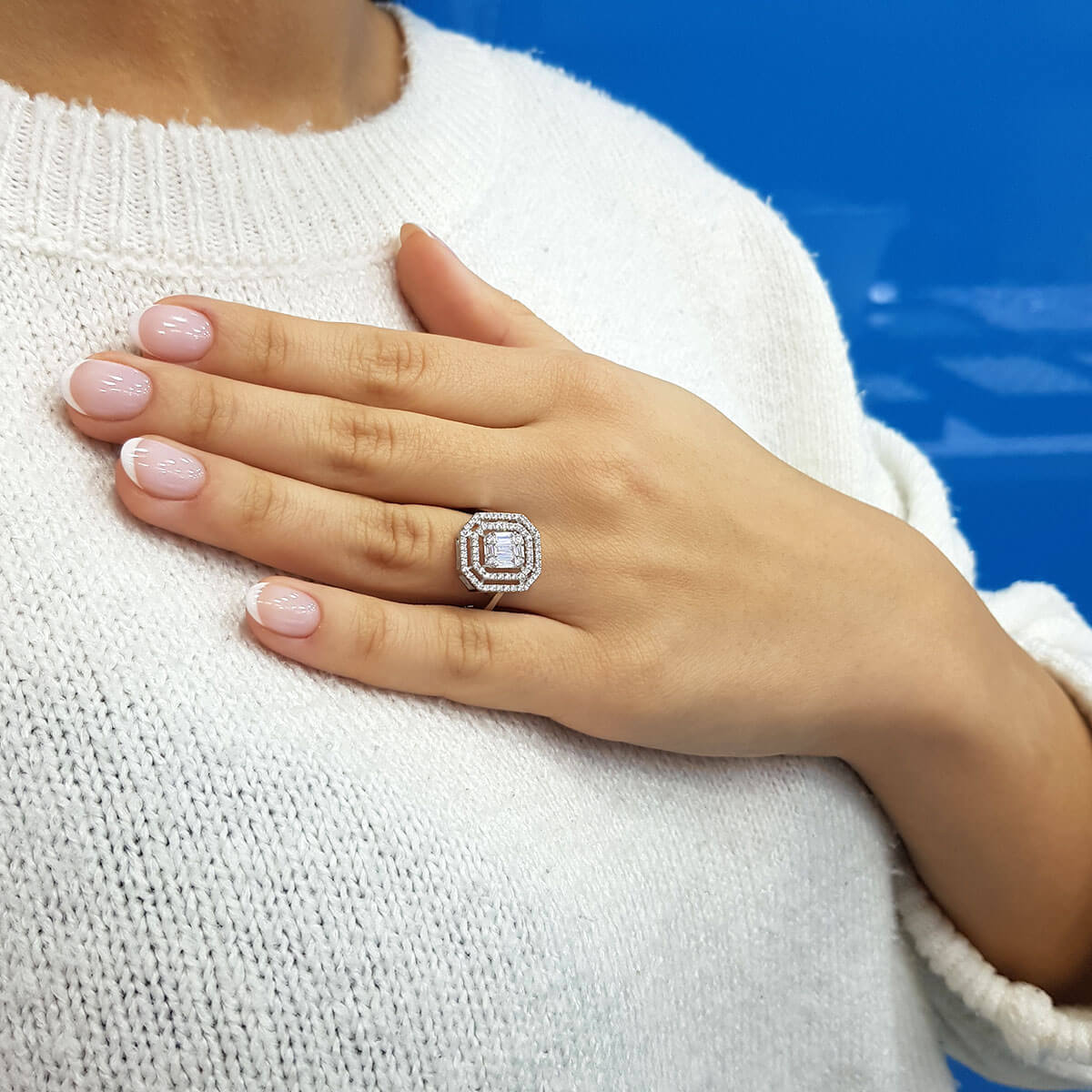 0.80 Carat Baguette and Square Diamond Ring